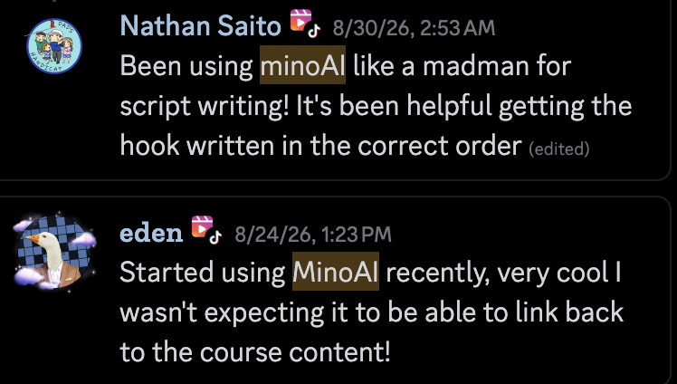 Original community post by Nathan Saito: Been using minoAI like a madman for script writing! It’s been helpful getting the hook written in the correct order